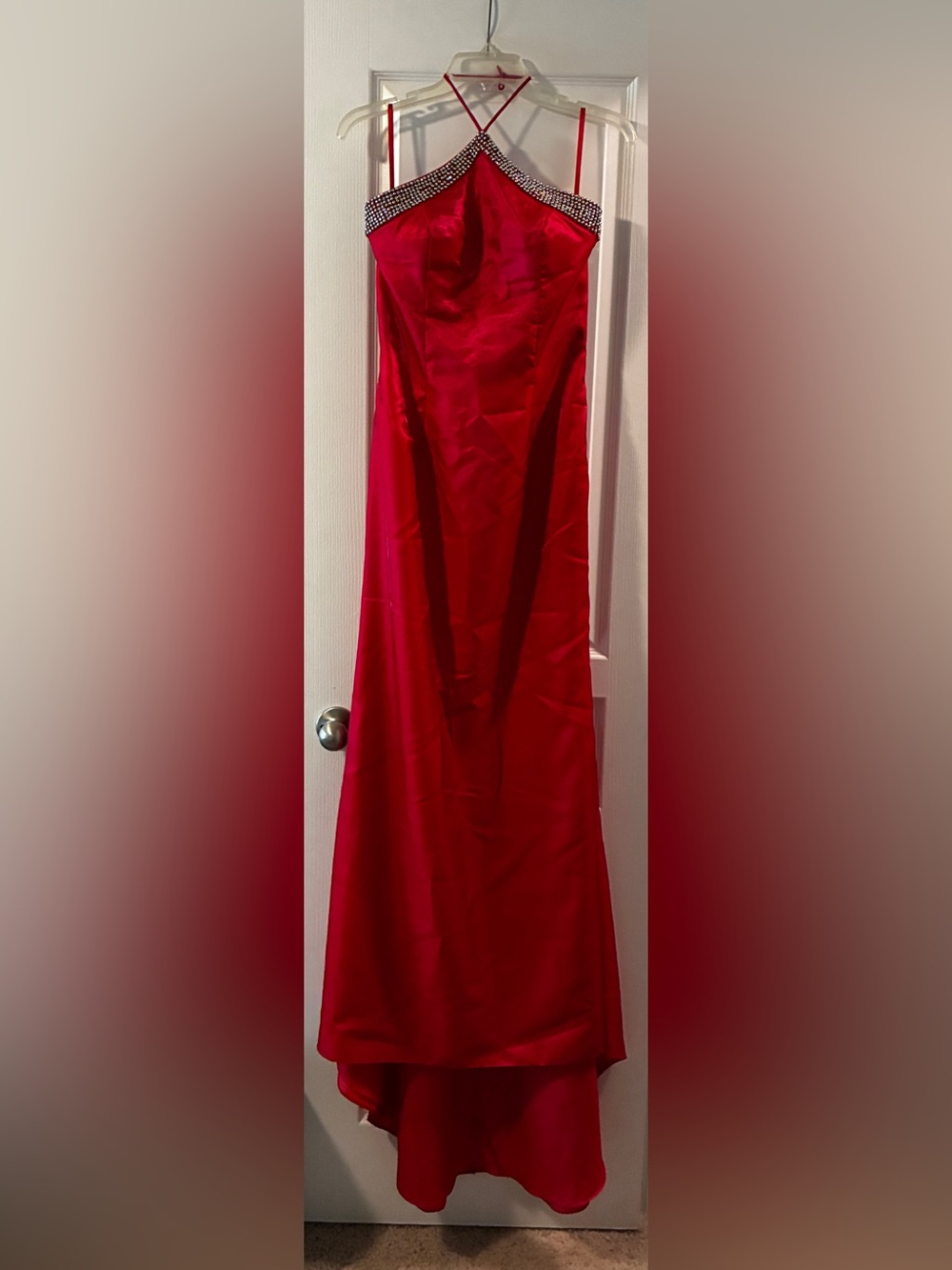 Precious Formals Red Satin Evening Top with Rhinestone Accent